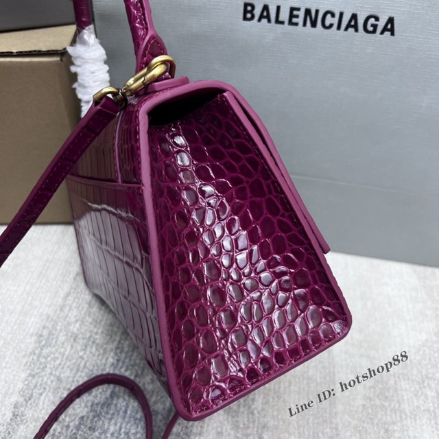 Balenciaga專櫃爆款鱷魚紋櫻桃紅色中號Hourglass沙漏包 巴黎世家頂級原單手提肩背包 fyj1205